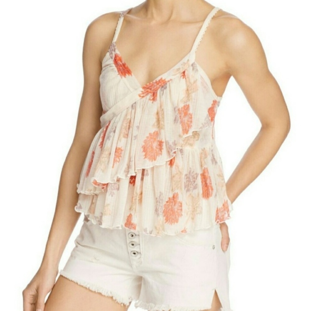 Free People Melbourne Cami Top V-Neck Tiered Ruffled Asymmetrical Hem Size S NWT - Picture 5 of 8